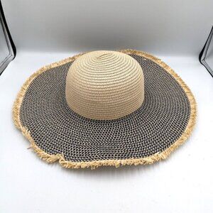 Lulus Paper Straw Sun Hat Beach Resort Floppy Vacation Hat OS Navy & Beige Sand